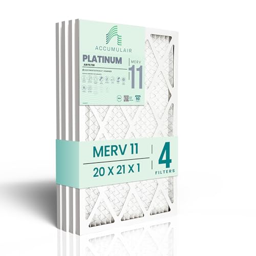 Accumulair Platinum 20x21x1 MERV 11 HVAC Air Filter (4-Pack) | Replacement Air Filter for AC and Furnace | Made in USA | Actual Size 19.75 x 20.75 x 0.75