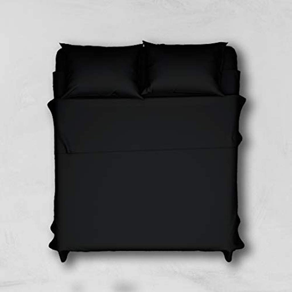 LARA MORADA - Set Completo Lenzuola Matrimoniali, 100% Cotone, Made in Italy, Tinta Unita, per Letto Matrimoniale 2 Posti, Nero