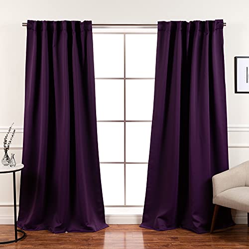 Best Home Fashion Premium Curtain Panels - Solid Thermal Insulated Window Treatment Drapes for Bedroom - Back Tab & Rod Pocket – Purple - 52" W x 84" L - (Set of 2 Panels)