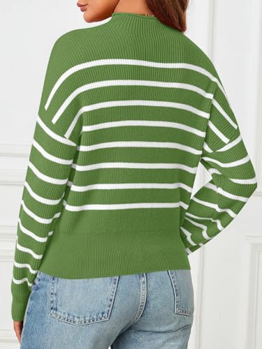 MEROKEETY Women's Fall Long Sleeve Striped Pullover Sweaters 2025 Trendy Turtleneck Casual Knit Tops2