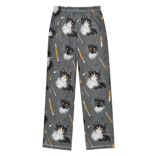 Pajama Pants Lounge Sleep PJ Bottoms Sleepwear Elastic Waist Drawstring S Cat Brush2