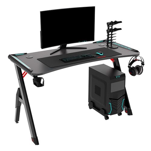RiouPsithuric Escritorio para Juegos con Luces RGB - Mesa para Juegos de PC y portátil, Escritorio para computadora de Deportes electrónicos, 100 x 60 x 73 cm, Incluye portavasos y Gancho para a