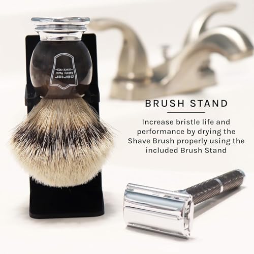 Parker 100% Silvertip Badger Shaving Brush – Faux Horn Handle, Long Loft 22 mm Knot, Chrome Base + Resin Stand – Rich Lather, Sensitive Skin Friendly - Thumbnail 2