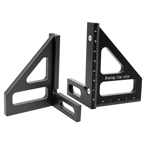 3D Multi Angle Measuring Ruler, Aluminum Alloy 45/90° Miter Triangle Ruler, Woodworking Protractor for Measuring, Aligning, and Marking (Black)