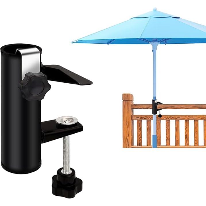 BELLRINO Patio Umbrella Holder Clamp,Mount Clip, Patio Umbrella Clamp Deck Umbrella Stand,Metal Umbrella Clamp Outdoor Umbrella Mount Bracket for Fences,Railing,Deck (C00-16)
