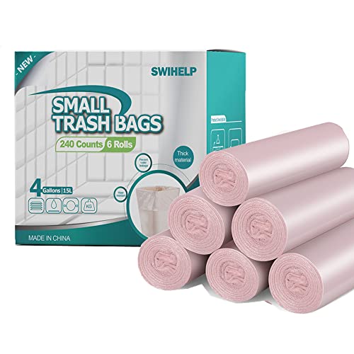 SWIHELP Trash Bags, 6 Rolls/240 Counts Small Garbage Bags for Office, Kitchen,Bedroom Waste Bin,Colorful Portable Strong Rubbish Bags,Wastebasket Bags