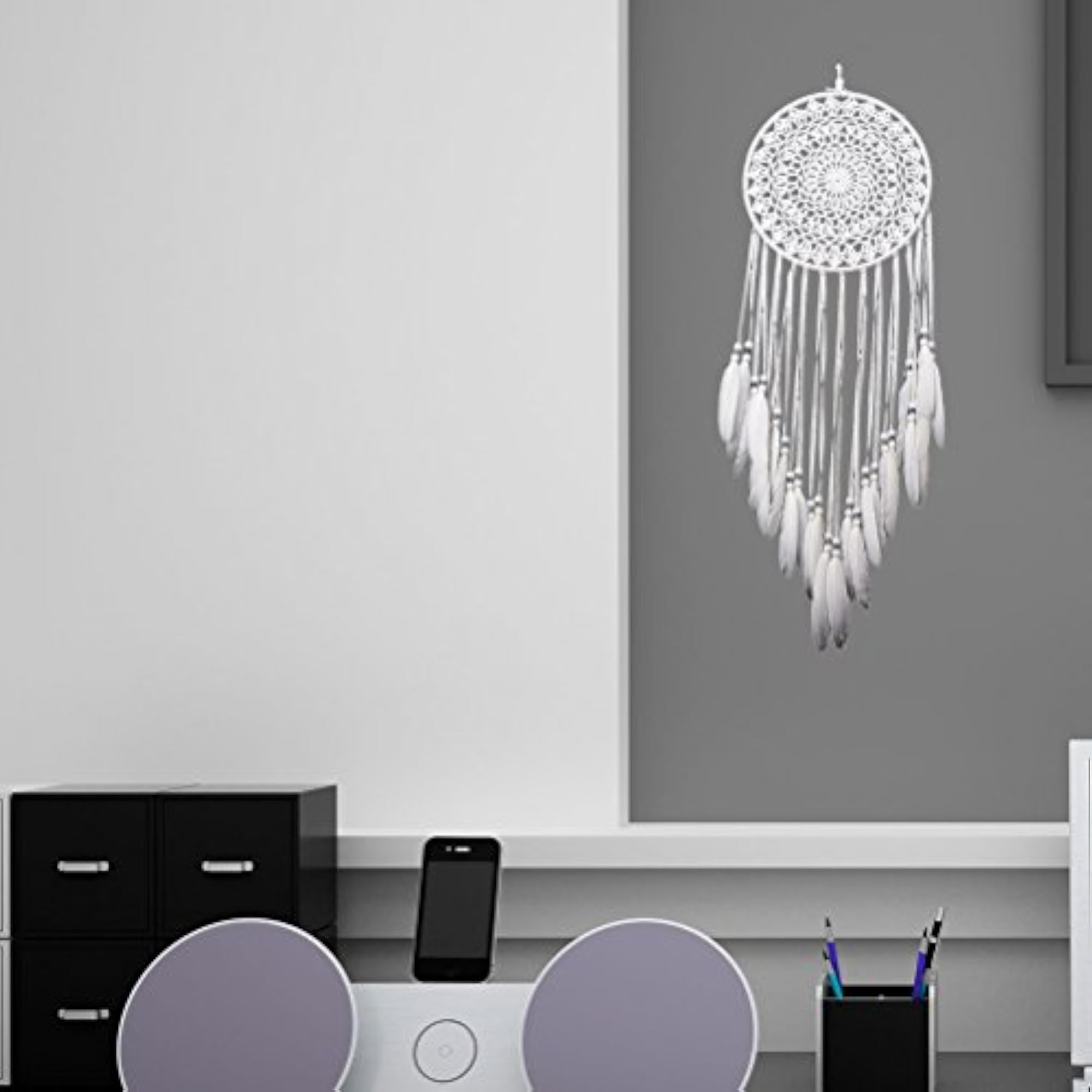Handmade White Dream Catcher with Feathers for Home Decor