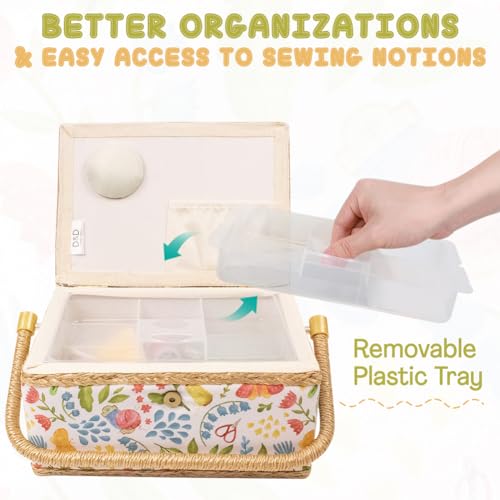 image for Comfecto Medium Sewing Basket Organizer with Complete Sewing Kit Acces