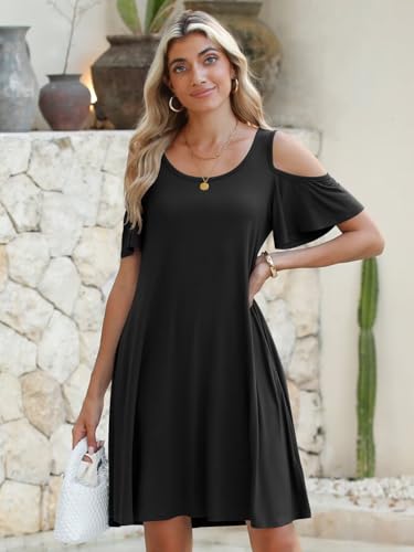 Image of BELAROI Womens Plus Size Dresses Short Sleeve Cold Shoulder Casual T Shirt Swing Dress Summer Beach Sundress