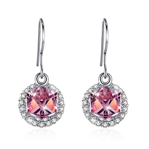 Boucles d'oreilles pendantes rondes argent 925 anti-allergie avec cristaux double face