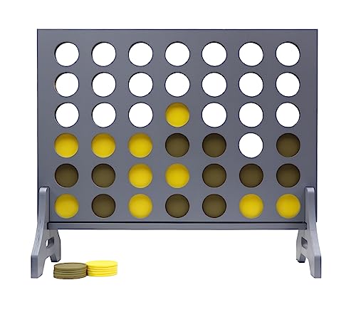 Image of Giant 4 in a Row Game for Family & Adults - Tailgating Pros Jumbo Grey Wooden Four in a Row Indoor & Outdoor Yard Game for Family Party Fun, Portable Activities for Patio, Backyard, and Camping
