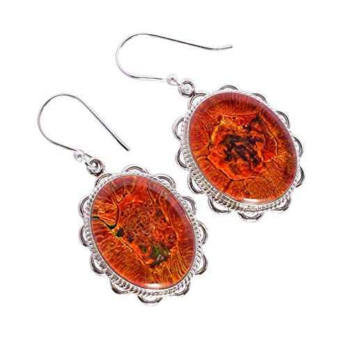 Boucles d'oreilles pendantes verre dichroïque ovale argent 925