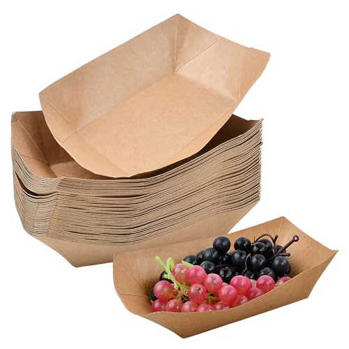 Cuenco Kraft Bandeja Contenedores 50Pcs, 20x12,5x6 cm Bandejas de Papel para Alimentos, Cuencos Plato Resistente al Aceite y Agua para Patatas Fritas Snack Curry Salchicha Ensalada Macarons Aperitivos