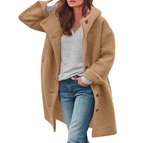 Generisch Abrigo de lana para mujer, abrigo de lana con capucha, elegante chaqueta de entretiempo, parkamantel suelto para invierno, abrigo informal para mujer con bolsillos, abrigo informal de