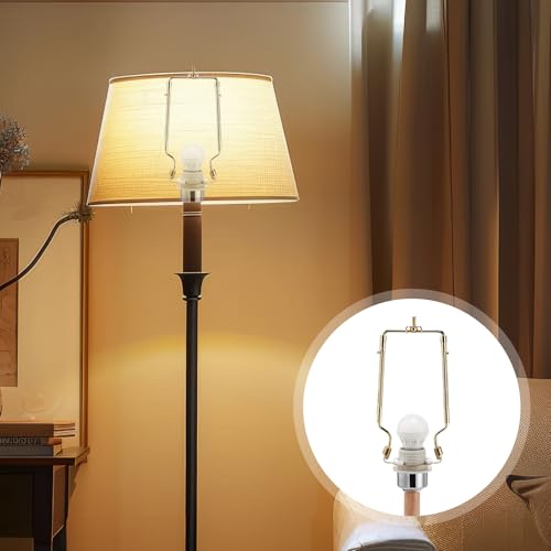 Image of Tujoe 7 8 9 10 Inch Lamp Shade Holder, 3 Sets Lampshade Bracket Kit Adjustable Lampshade Harp Holder Parts Fits Standard Lamp Pole and E14 E26 E27 Adapter Converter Finial Set, Golden Bracket
