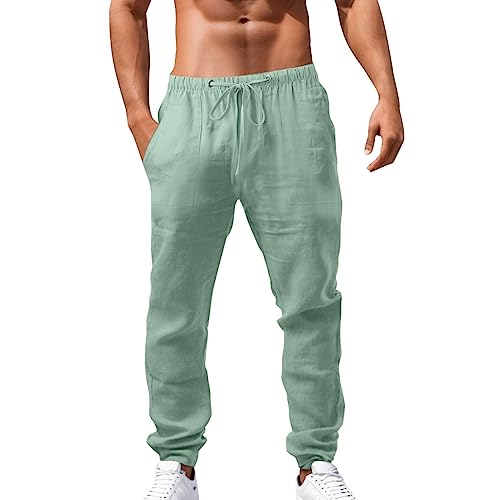 Pantalones de chándal largos para hombre, para el tiempo libre, de verano, anchos, ligeros, holgados, con bolsillos, yoga, vacaciones, playa, con cordón, ligeros, transpirables, pantalones de lino,