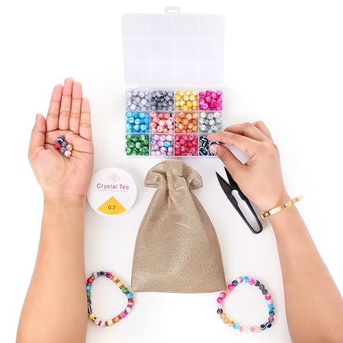 Image of Ambitieux DIY Bracelet Making Kit for Girls - 12 Types Colorful Beads with Charms, Elastic Thread, Earrings, Clasps & Rings - Jewellery Craft Kit for Kids, Birthday Return Gift, Rakhi Special Set for 2 3 4 5 6 7 8 9 10 years (Glass marble)
