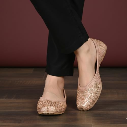 Image of Women's Embroidered Rajasthani Mojari Jutti | Ethnic Punjabi Juttis for Women & Girls | Flat Slip-On Footwear for Wedding, Festive & Casual Wear
