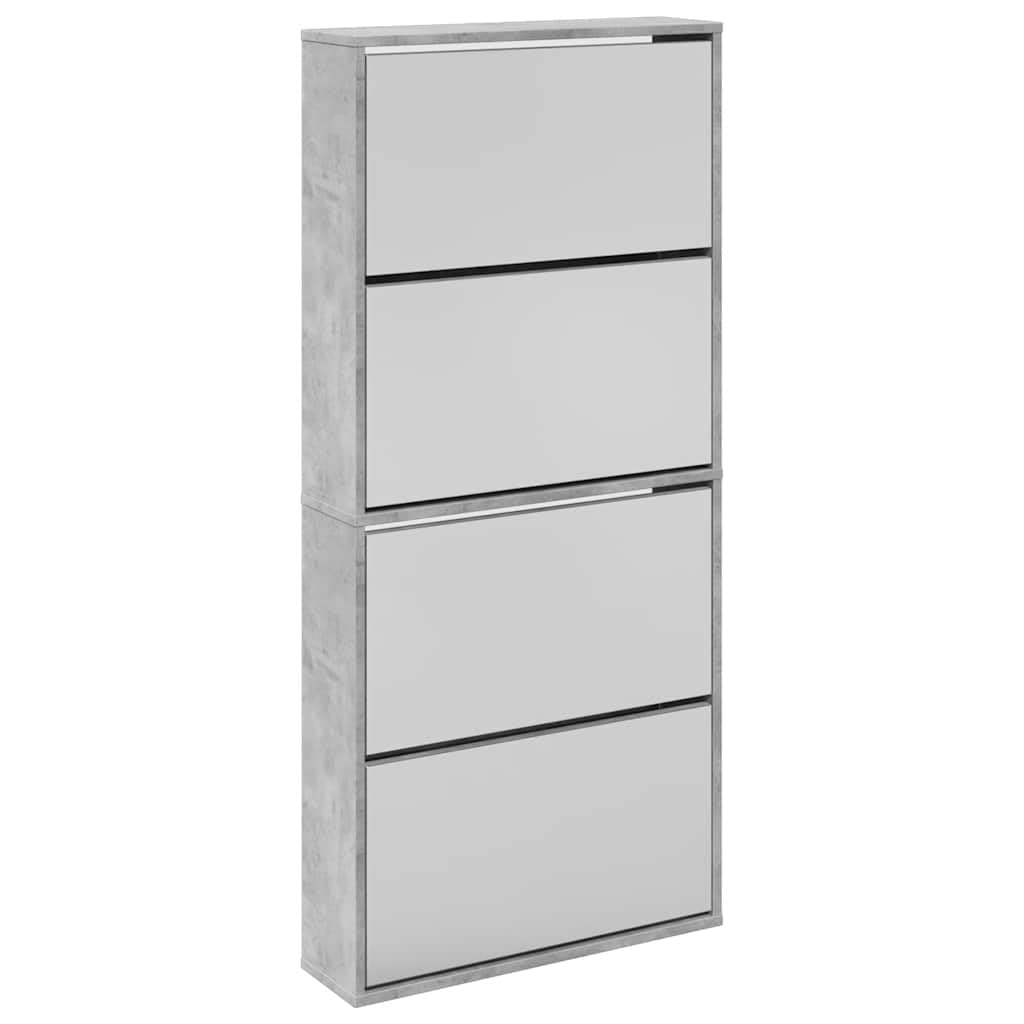 Generisch Zapatero con espejo, 4 compartimentos, color gris hormigón, 63 x 17 x 134 cm, moderno zapatero con compartimentos basculantes de madera, ideal para pasillo y salón