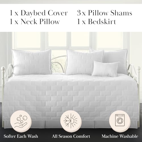 Image of Southshore Fine Living, Inc. Daybed Covers for Twin Bed, 6-Piece Twin Bedding with Daybed Cover Set, 3 Pillow Shams, Bedskirt, Throw Pillow - Day Bed Quilt Sets, Day Bed Covers, Brickyard White