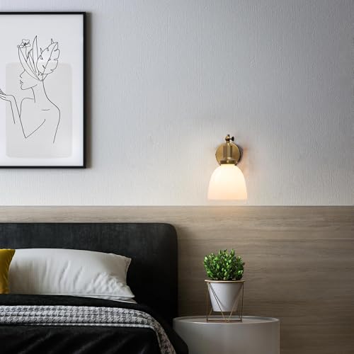 Image of Industrial Vintage Slope Pole Wall Mount Single Sconce with 6.7 inch Oval Dome Milk White Glass Shade Wall Sconce Light Lamp Fixture