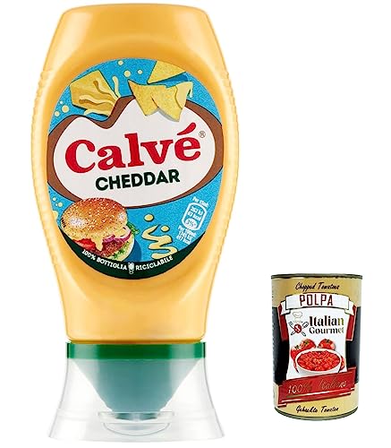 Calvé Salsa Cheddar, con ingredientes de alta calidad, ideal para hamburguesas y patatas fritas, Nachos, 250 ml + Polpa italiana Gourmet 400 g