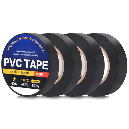 Fulgivate 4 Pack Black Electrical Tape,0.70 in x 72ft,Waterproof High Temperature Electric Tape Weatherproof Home Outdoor Multipurpose Insulating Wire Wrapping