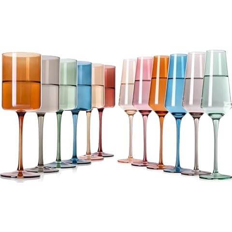 TrophyToast Colored Wine Glasses Set 【Square wine glasses Set】+【Colored Champagne Flutes Set】 Cover