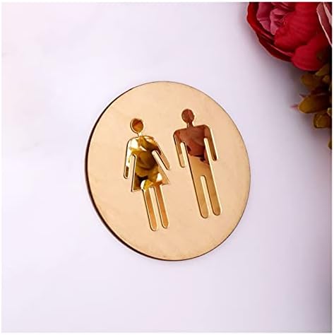 Toilet Sign 5mm Round Toilet Door Sign Men Women Wood Bathroom Toilet Acrylic 3D Surface Mirror Wall Sticker (Black, Gold, Silver 15x15cm)