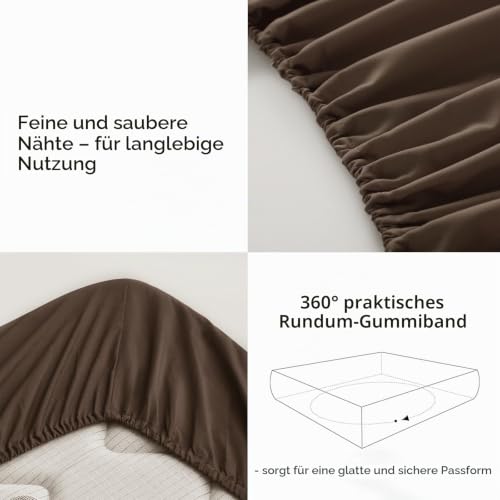 RUIKASI Spannbettlaken 140x200cm Dunkelbraun Bettlaken - Oeko Tex Spannbetttuch 140x200 Bettbezug… – Ansicht 8