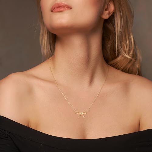 Non Tarnish Gold Bow Necklace, 14K Gold Plated Bow Necklace for Women, Flawless Hand-Polished Bow Pendant Necklace for Women Trendy, Dainty Chain Necklace Gifts for Her4