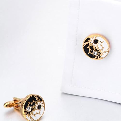 Cufflinks Round Gold Cufflinks For Men's Shirt Cuffs White Black Enamel Cuff Links Male Jewelry (Color : A, Size : One Size) #TOP5