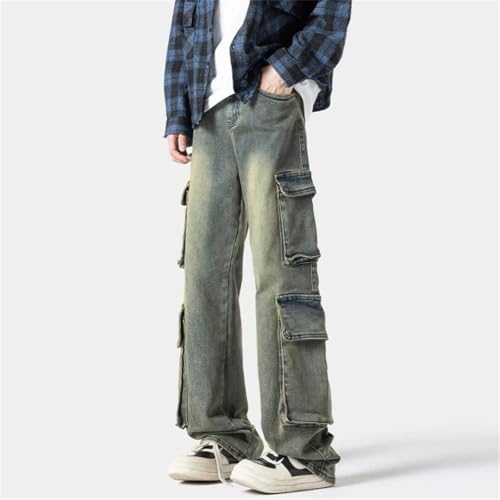 Men Streetwear Jeans Cargo Pants Multi Pocket Loose Wide Leg Denim Loose Hip Hop Pants3