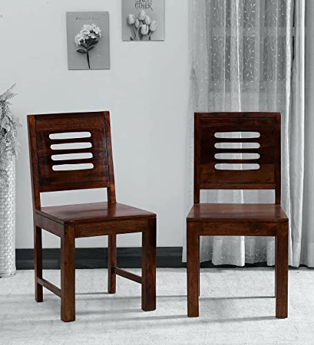 Image of Sheesham Wood Dining Chairs Set Wooden Chairs Without Cushion for Study Room Living Room Home (Set of 2, Mahogany Finish)