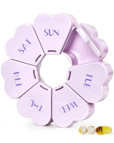Image of MOLN HYMY Large Weekly Pill Box 7 Day, Cute Pill Case Organizer 1 time a Day, Floral Pill Container Once Daily, Pretty Medicine Dispenser for Vitamin /Fish Oil /Medication /Supplements (Purple)