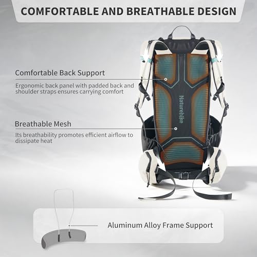 Image of Naturehike 30L Rock 2.0 Upgraded Internal Frame Hiking Backpack for Outdoor Camping Travel Backpacking with Rain Cover Ultralight Backpack for Adults(White /M /30L)