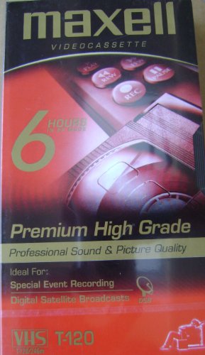 Maxell T-120 Premium High Grade Video Cassette Tape - 6 Hours in EP Mode - Profession Sound and Picture Quality - Ideal for Special Event Recording and Digital Satellite Broadcasts