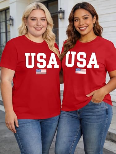 Image of Ithalt Patriotic Plus Size Shirts for Women 250th Anniversary USA Shirts American Flag Tshirt USA Short Sleeve Tops