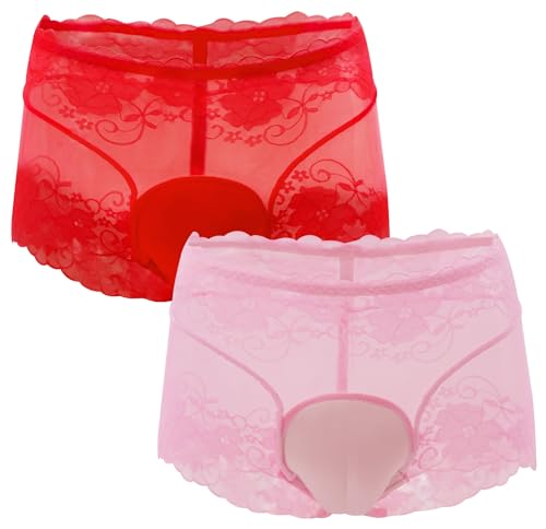 FEOYA Men Sissy Panties Lace See Through Underwear Hiding Gaff Briefs for Crossdresser Transgender