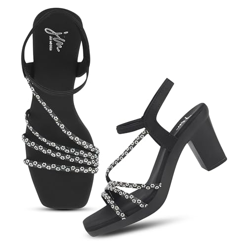 Image of JM LOOKS Women's Sandal Strappy Embellished Heels Ankel Strap Square Toe Lightweight Comfortable Stylish for Wedding Party Festivel Occasion.