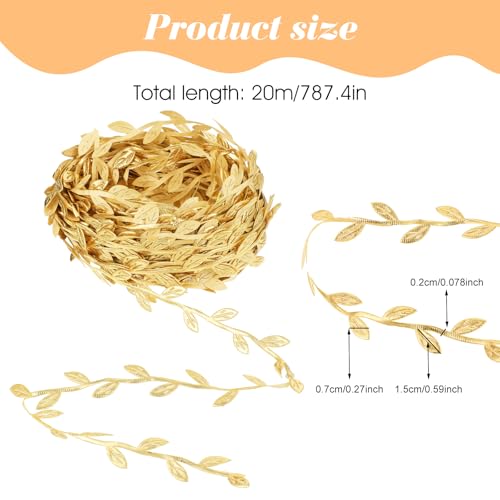 DOPENSPI 20M Blätter Streifen Geschenkband, Gold Geschenk Luftschlangen Künstliche Pflanzen Bänder Künstliche Reben mit Blatt Goldene Hochzeit Deko für DIY Handwerk Hochzeit Party Dekoration