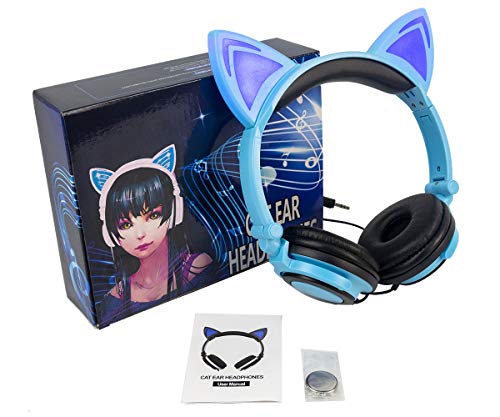 LIMSON Cuffie per bambini, auricolare pieghevole sopra l'orecchio con LED Light Emitting Wired Cuffie Cosplay auricolare compatibile con Tablet Computer, Apple e telefono Android (bianco))