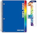 Dated Middle School or High School Student Planner for Academic Year 2021-2022 (Matrix Style - 7'x9' - Blue Colors) - Includes Ruler/Bookmark and Planning Stickers