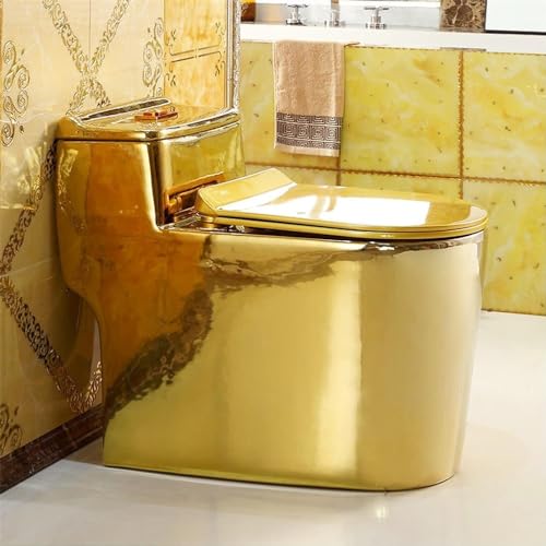 Inodoro para baño, inodoro dorado de una pieza con asiento de confort, bola de inodoro dorada, alargado, 68x62x37 cm miniatura 4