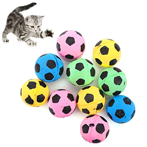 TIESOME Soccer Cat Toy - 10 Pcs Sponge Balls, Large, Colorful, Interactive, Noise-Free, Indoor/Outdoor, Multi-colored, 4 cm