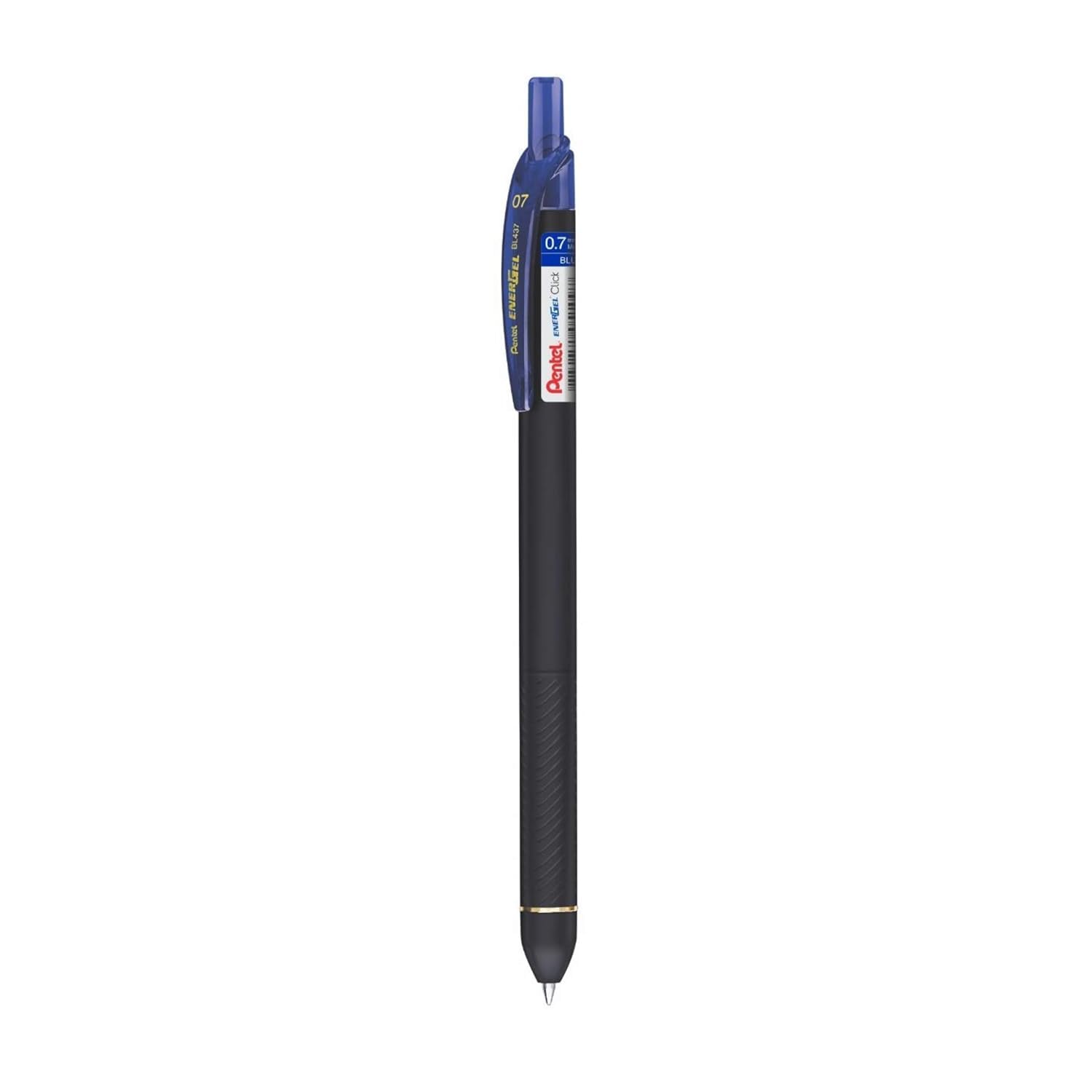 Pentel EnerGel 0.7mm Click Roller Gel Pen | Textured Grip With Retractable Mechanism | Quick Dry Ink For Smudge-Free Writing | Blue Ink, Pack of 4 Pens (BL437R)