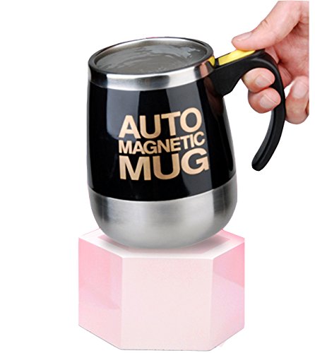 Mengshen Self Stirring Mug Tazas Coffee Cup - Travel Cup for Milk/Tea/Hot Chocolate/Cocoa Protein 400ml, A006M Black - Imagen 4