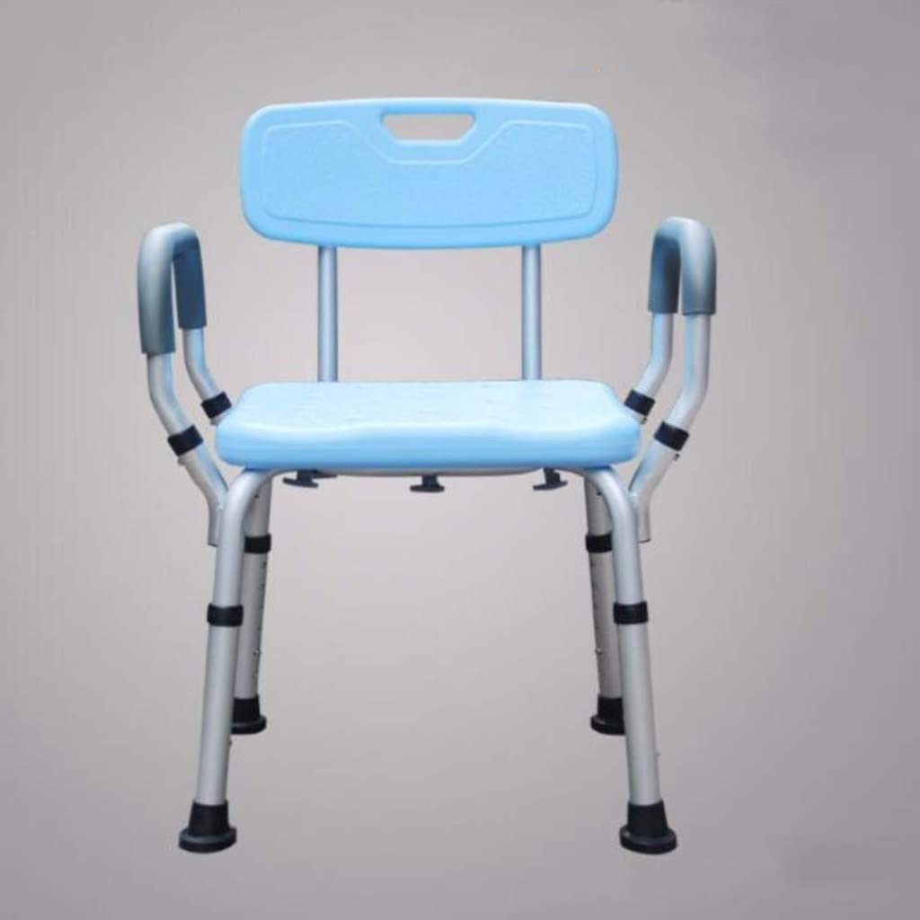 Taburete de ducha antideslizante de alta resistencia azul con respaldo, reposabrazos, silla de ducha de baño, taburete de ducha rectangular ajustable de aluminio for personas mayores, embarazadas, per