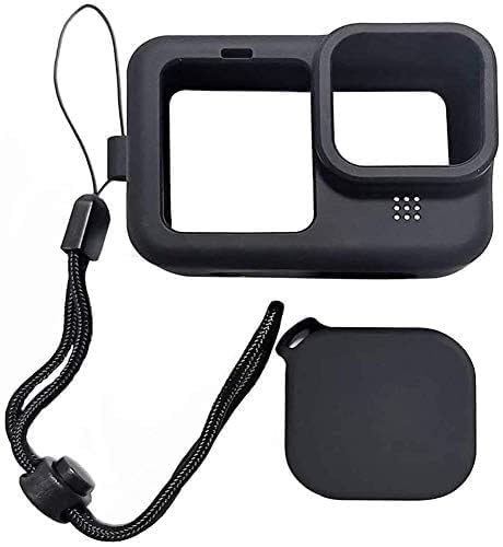 silicone protective case for gopro hero 12 11 10 9 action camera with lens cap and lanyard (matt black)