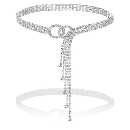 Cinturón de Cristal Brillante, Cinturón de Cadena Para Mujer, Ajustable de Cadena de Cintura Plateado, Los Diamantes de Imitación Son Reutilizables, Para Fiesta Mujer Boda, Vestido, Fiesta